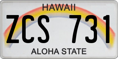 HI license plate ZCS731