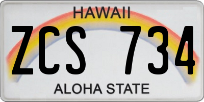 HI license plate ZCS734