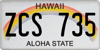 HI license plate ZCS735