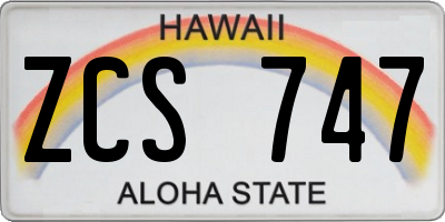 HI license plate ZCS747