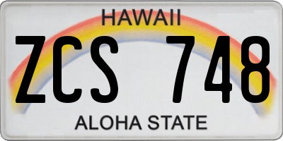 HI license plate ZCS748