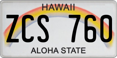 HI license plate ZCS760
