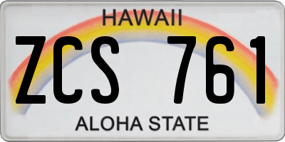 HI license plate ZCS761