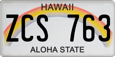 HI license plate ZCS763