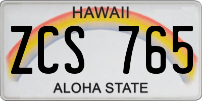 HI license plate ZCS765
