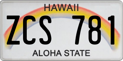 HI license plate ZCS781