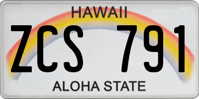 HI license plate ZCS791