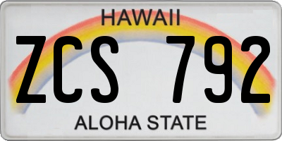 HI license plate ZCS792