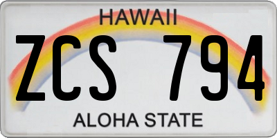 HI license plate ZCS794