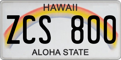 HI license plate ZCS800