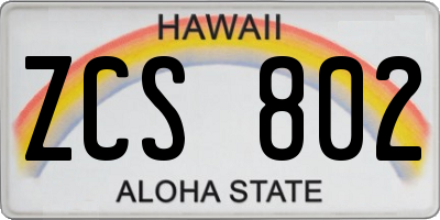 HI license plate ZCS802