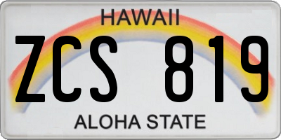 HI license plate ZCS819