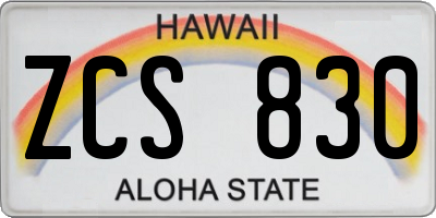 HI license plate ZCS830