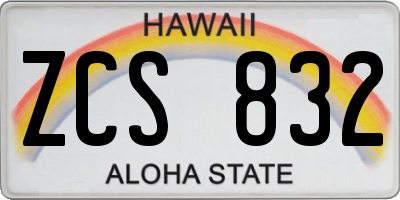 HI license plate ZCS832