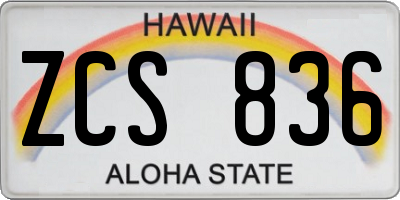 HI license plate ZCS836