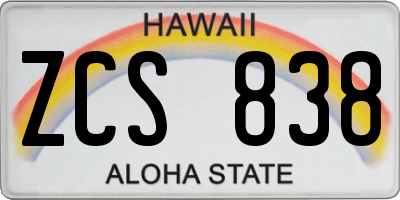 HI license plate ZCS838