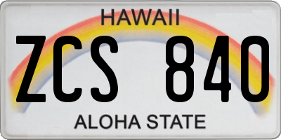 HI license plate ZCS840