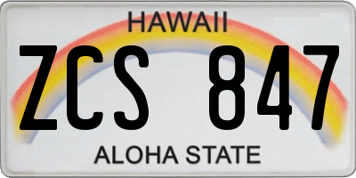 HI license plate ZCS847