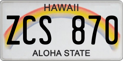HI license plate ZCS870