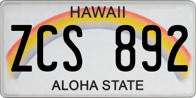 HI license plate ZCS892