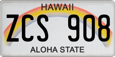 HI license plate ZCS908