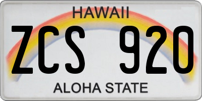 HI license plate ZCS920