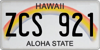 HI license plate ZCS921