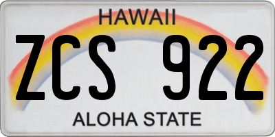HI license plate ZCS922