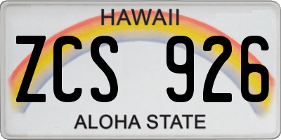 HI license plate ZCS926