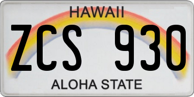 HI license plate ZCS930