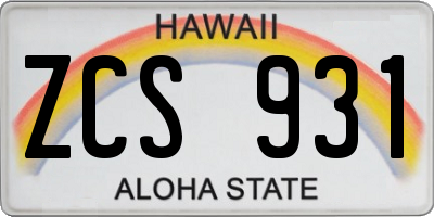 HI license plate ZCS931
