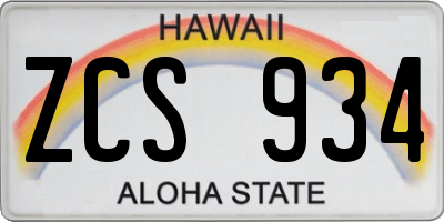 HI license plate ZCS934