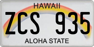 HI license plate ZCS935