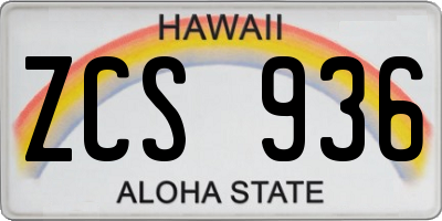 HI license plate ZCS936