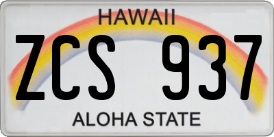 HI license plate ZCS937