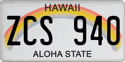 HI license plate ZCS940