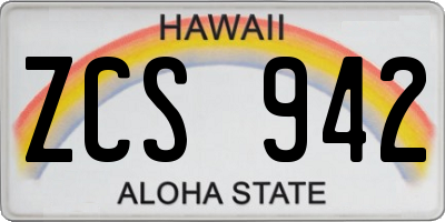 HI license plate ZCS942