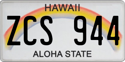 HI license plate ZCS944
