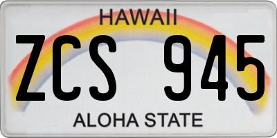 HI license plate ZCS945