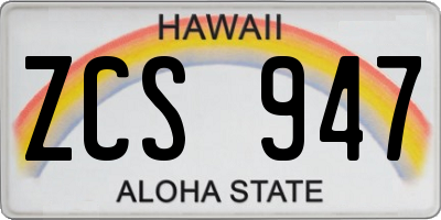 HI license plate ZCS947