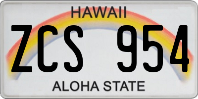 HI license plate ZCS954