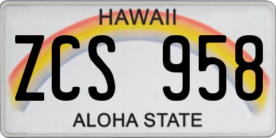 HI license plate ZCS958