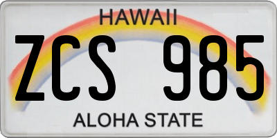 HI license plate ZCS985