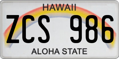 HI license plate ZCS986