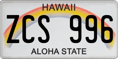 HI license plate ZCS996