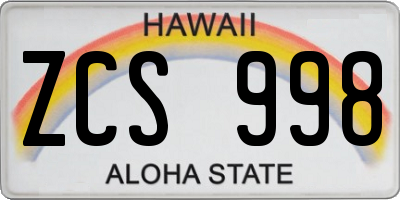 HI license plate ZCS998