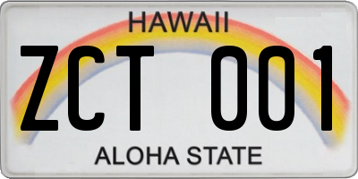 HI license plate ZCT001