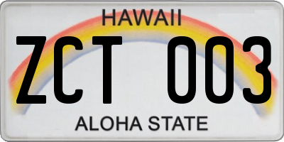 HI license plate ZCT003