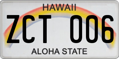 HI license plate ZCT006
