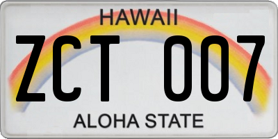 HI license plate ZCT007
